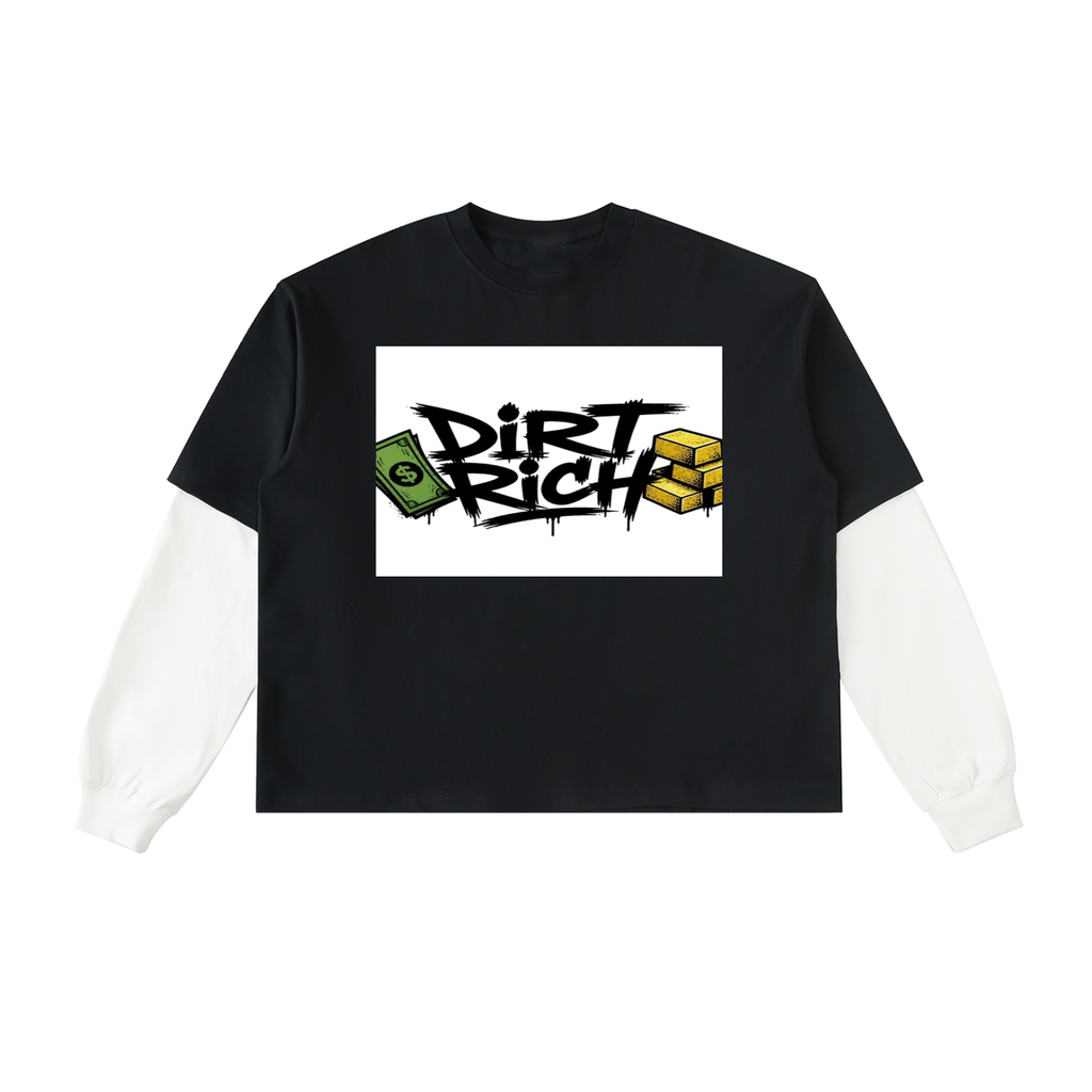 Layered Contrast Sleeve Cotton T-Shirt