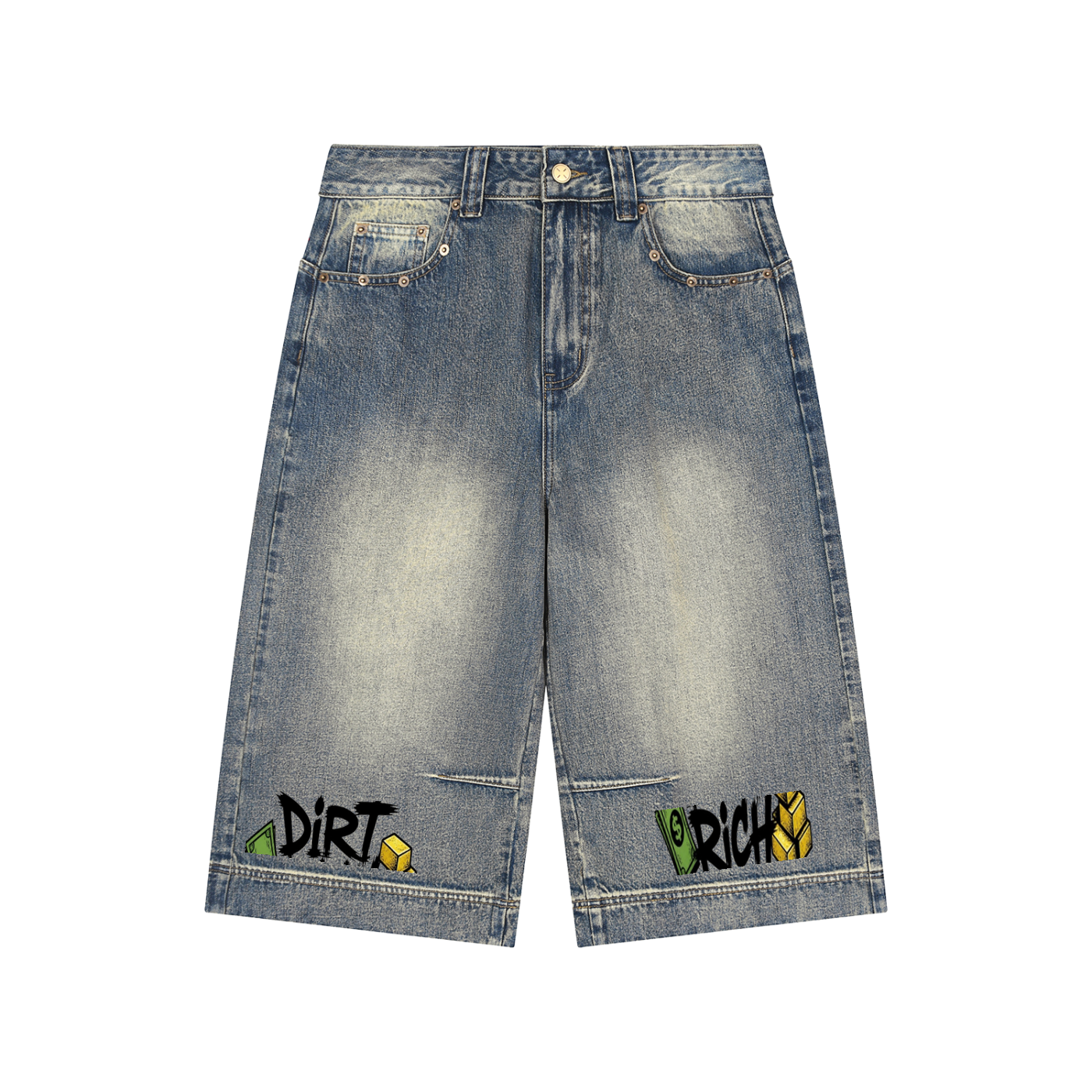 Vintage Wash Baggy Denim Shorts