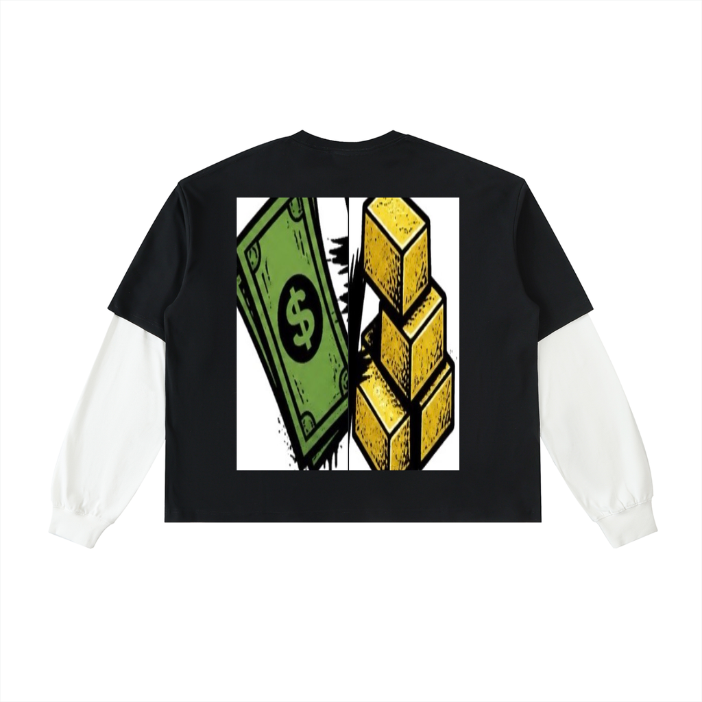 Layered Contrast Sleeve Cotton T-Shirt